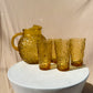 Anchor Hocking Honey Amber Crinkle Glass Pitcher & (4) Tumblers