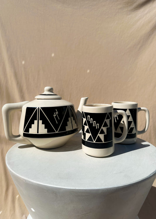 Southwest Pottery Teapot & Pair of Mugs