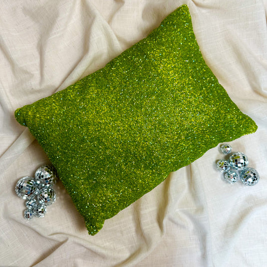 Vintage Y2K Lime Green Beaded Pillow